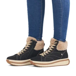 Rieker Damesneaker High Night Sort Cremebeige