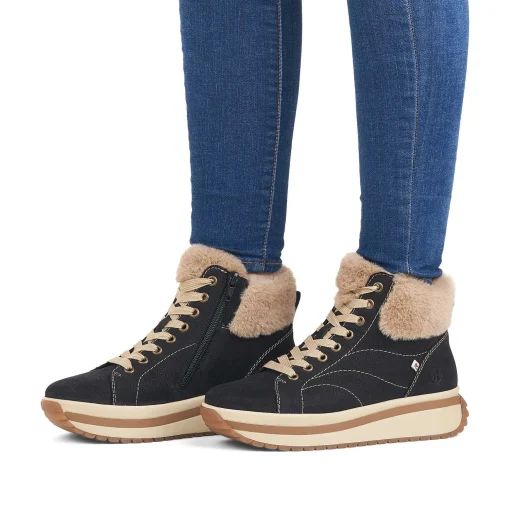 Rieker Damesneaker High Night Sort Cremebeige