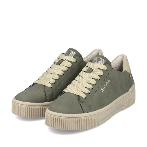 Rieker Damesneaker Lav Khaki-Gron Creme-Beige