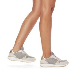 Rieker Damesneaker Lav Ler-Beige Rock-Gra