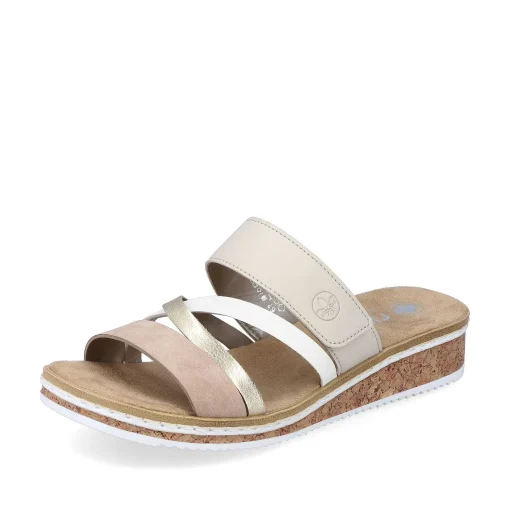Rieker Kvinders Muldyr Beige-Metallic-Rosa