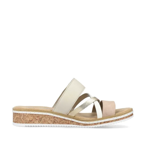 Rieker Kvinders Muldyr Beige-Metallic-Rosa